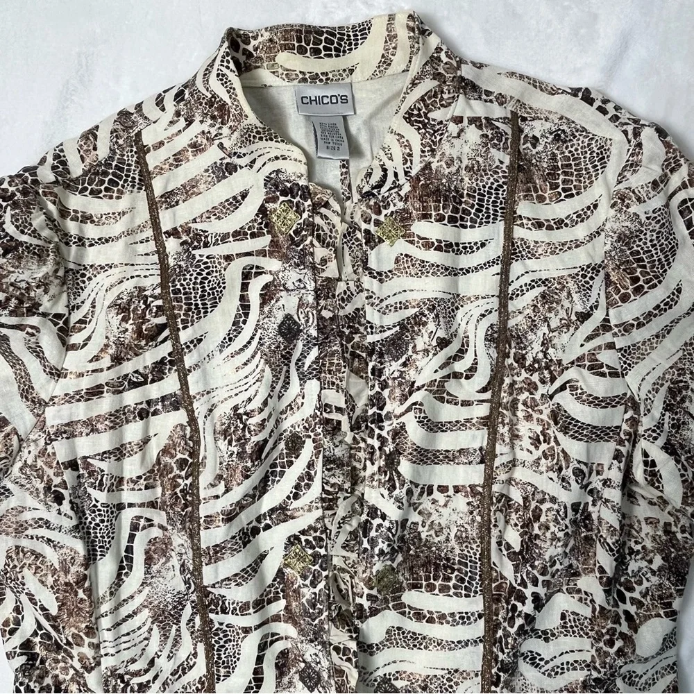 Chico's animal print linen blend size 2 overshirt - Picture 13 of 13